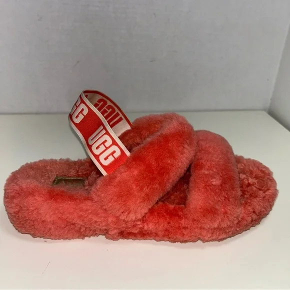 Ugg Oh Yeah 1107953 Fluffy Coral Sheepskin Slipper Slides - Picture 4 of 12